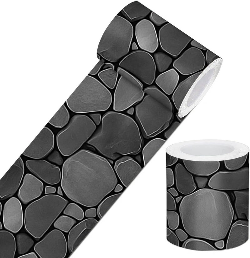 IVN Wallpaper Border Peel and Stick Decorative Wall Trim Self Adhesive Black Stone Accent Strip for Bathroom Laundry Room Pool Area Mirror Frame Shelf Wall Edge 4x196 Inch Elegant Design - Image 1